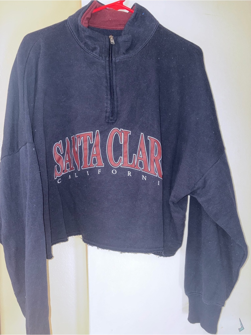 Hollister Cropped Quarter-Zip Sweatshirt with Burgundy Santa Clara Logo